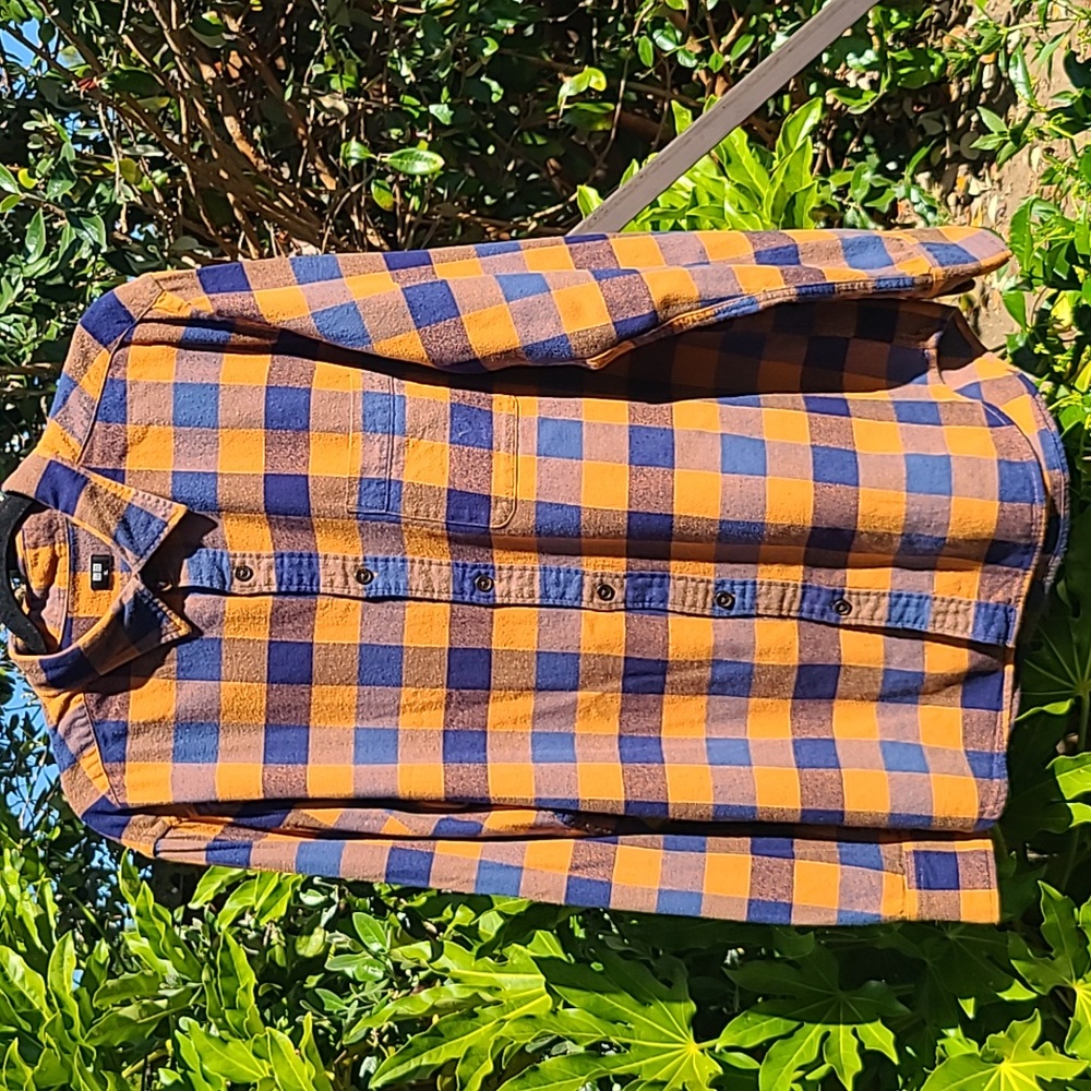 UNIQLO Orange, Royal Blue, Navy Plaid Flannel Shirt Size XL